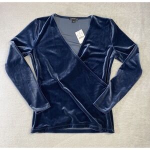 NWT J Crew Mercantile Velvet Top Women M Blue Surplice Faux Wrap Luxury Party